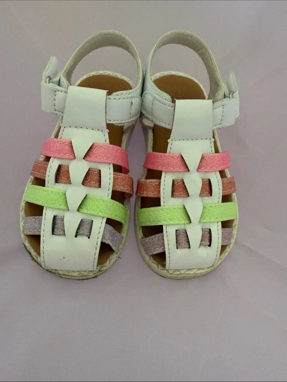 Laura Ashley White Kids Sandals with Pink, Green & Purple Straps